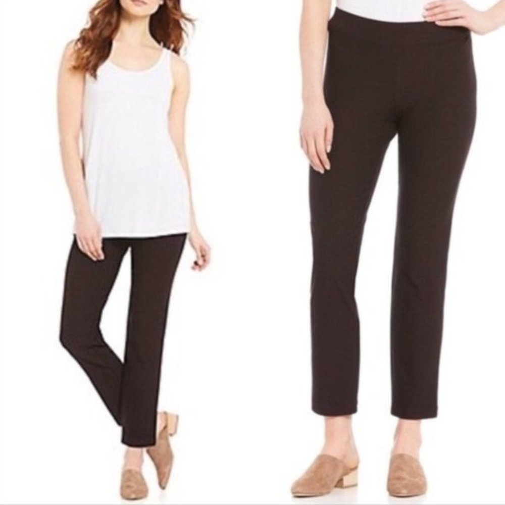 EILEEN FISHER Washable Stretch Crepe Straight Pants Brown Knit Elastic Waist M